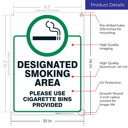 Miniatura 3 de Letrero designado para zona de fumar, letrero con texto en inglés "Please Use Cigarrette Bins Sign", 10 x 14 pulgadas, libre de óxido, aluminio 040