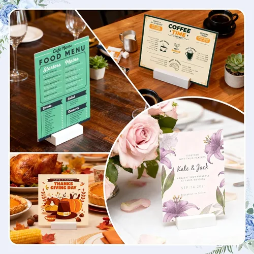 Miniatura 4 de 15 soportes de madera para números de mesa, soportes de madera para tarjetas, soporte para fotos, soportes acrílicos para ceremonia, fiesta de Blanco