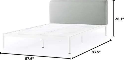 Miniatura 9 de Mellow BREE - Cama de plataforma de metal con cabecera curvada y tapizada, listones de acero, fácil montaje, gris cielo, tamaño matrimonial