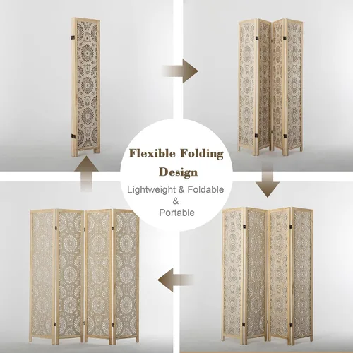 Miniatura 3 de WelFurGeer Divisor de habitación de madera hecho a mano, pantalla de privacidad plegable de 4 paneles con paneles ajustables de 360°, divisores