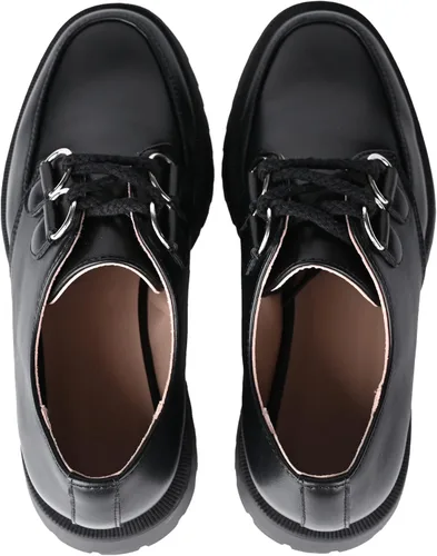 Miniatura 4 de KEIIYJ Womens Loafers Black Slip on Chunky Fashion Platform Shoes with Sliver D Ring Drawstring Comfortable Round Toe Ladies Business Casual Loafer