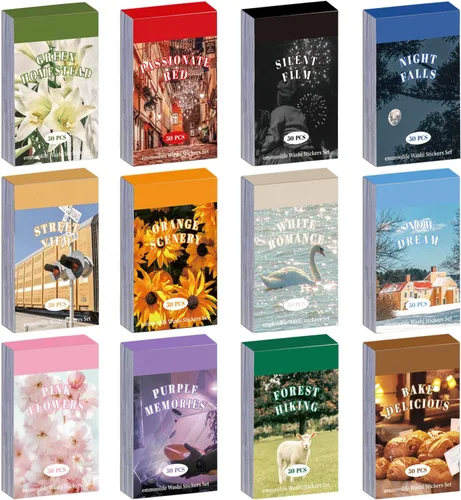 Miniatura 11 de 6 Juegos de 300 Piezas Libro de Calcomanías Washi para Diario, Paisajes Diarios Cosas de la Vida Viajes Calcomanías Vintage Estética Moda Juego
