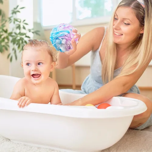 Miniatura 6 de 10 paquetes de esponjas de baño tipo lufa de 40g, esponjas de malla suaves para la ducha, bolas de baño exfoliantes para mujeres, hombres y niños