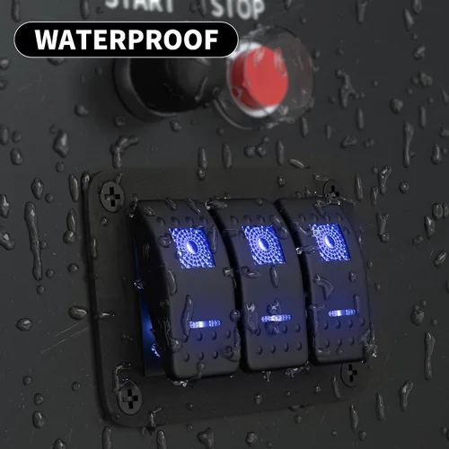Miniatura 5 de DaierTek Panel de Interruptor Marino Impermeable 12V Panel de Interruptor Basculante de 3 Bandas Luz LED Azul Interruptor de Palanca Panel