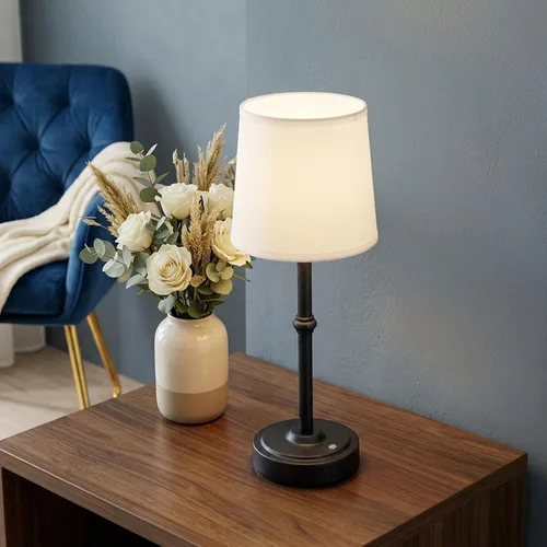 FenFud Lámpara de mesa LED inalámbrica, lámpara de escritorio portátil con pantalla de tela, iluminación recargable con batería de 6000mAh, luz
