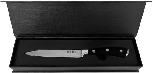 Miniatura 6 de Karv Cuchillo de cocina dentado de 5 pulgadas, acero inoxidable de alto carbono, espiga completa para máxima estabilidad, cuchillo de frutas