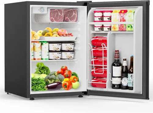COWSAR Mini refrigerador de 2.6 pies cúbicos con congelador, refrigerador compacto con puerta reversible silenciosa, refrigerador pequeño con 2