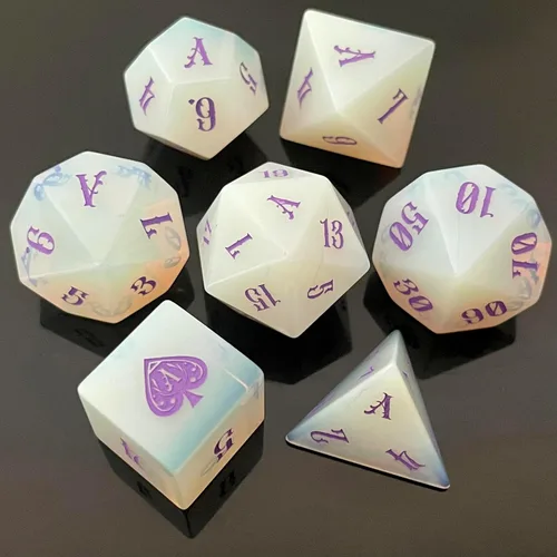 Miniatura 8 de Truewon Juego de dados de piedra de 7 dados hechos a mano para RPG DND hechos con piedras preciosas naturales.