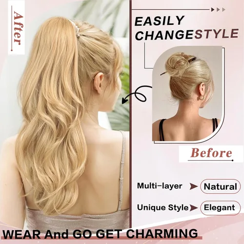 Miniatura 2 de Extensión de cola de caballo rubio, extensión de cola de caballo con cordón de 20 pulgadas para mujeres, extensiones de cabello de cola de caballo