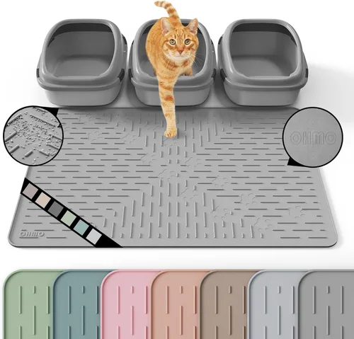 Miniatura 24 de OHMO Alfombrilla Grande para Arena de Gatos Alfombrilla de Captura Premium Goma de Silicona 31.5 x 23.6 pulgadas Gris Ceniza, Alfombrilla para Caja