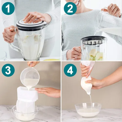 Miniatura 4 de Boao Paquete de 6 bolsas de leche de nueces, bolsas reutilizables para colar alimentos con cordón de nailon de malla fina, 3 tamaños