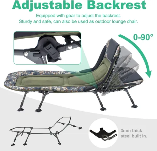Miniatura 2 de Catre de camping plegable con colchón para adultos, catre militar resistente con bolsa de transporte, tumbona reclinable ajustable de 180°
