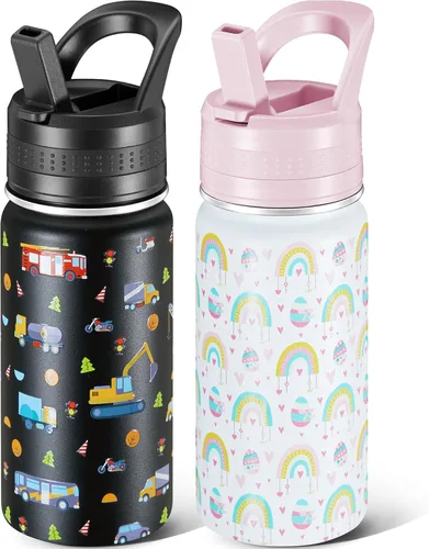 Miniatura 29 de 14 Oz Kids Water Bottle, Stainless Steel Water Bottle with Straws, Leak-Proof, BPA-Free, Insulated Water Bottles for School Boys & Girls Black