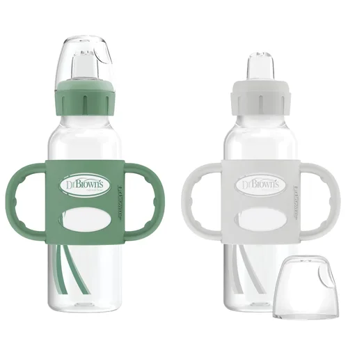 Miniatura 19 de Dr. Brown's Milestones - Botella de boquilla estrecha con 100% silicona, asas de fácil agarre y boquilla suave para sorber, 8 onzas, rosa claro