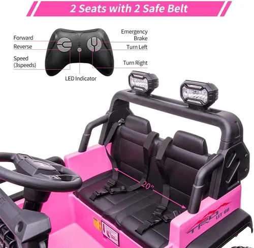Miniatura 6 de Coche eléctrico de 24V para niños de 2 asientos con control remoto, 2 motores de 120W con batería, asientos extra grandes de 20" + ruedas XL