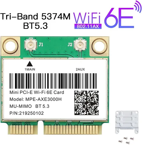 Miniatura 8 de WiFi 6E Half Mini PCI-E Tarjeta de red WiFi 802.11AX AC MPE-AXE3000H 2.4GHz 5GHz 6GHz 5400Mbps Tarjeta inalámbrica BT5.3 MU-MIMO mini PCIe Wi-Fi 6E