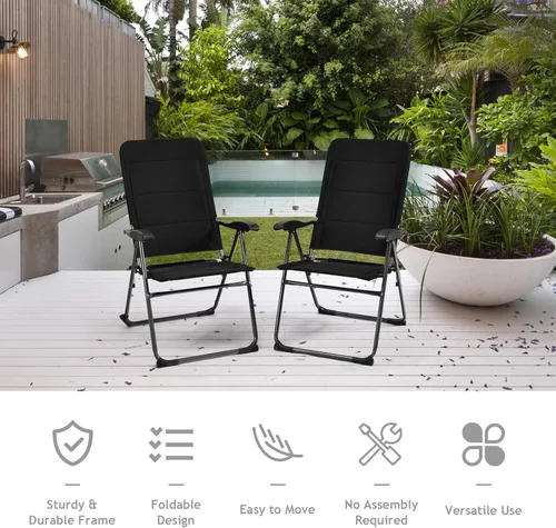 Miniatura 4 de S AFSTAR Sillas plegables para patio, juego de 4 sillas portátiles con reposabrazos y respaldos ajustables para césped, piscina, balcón (4)