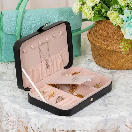 Miniatura 2 de Smileshe Joyero para mujeres y niñas, estuche organizador de viaje pequeño de piel sintética, cajas de almacenamiento portátil para anillos, aretes