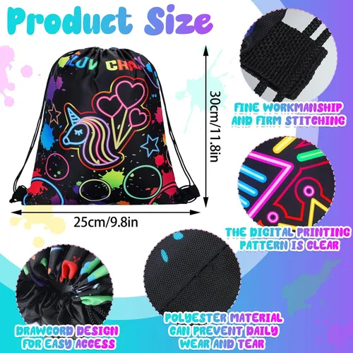 Miniatura 5 de Sweetude 24 bolsas de regalo de fiesta Let's Glow con cordón, decoración para niñas, niños, cumpleaños, bodas, fiestas