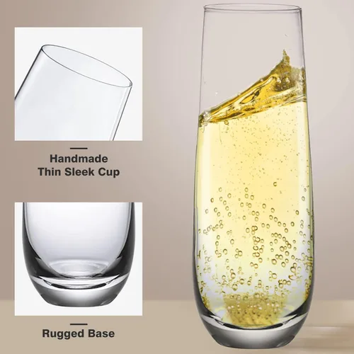 Miniatura 2 de Juego de 4 copas de champán sin tallo, copas de cristal sopladas a mano, copas de champán de 10.2 onzas, flauta de vino Prosecco, copas de cóctel