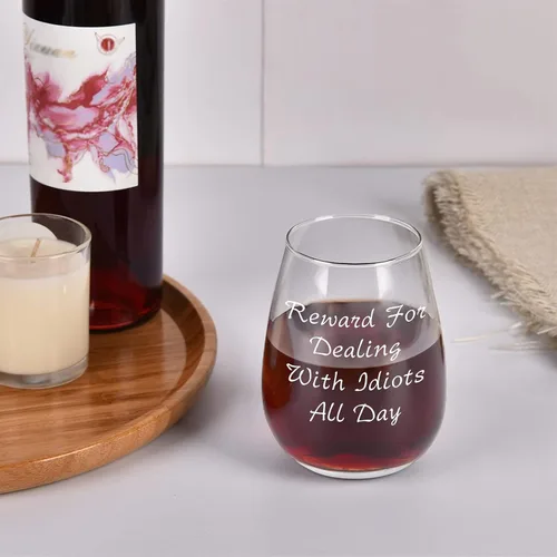 Miniatura 3 de Futtumy Recompensa por lidiar con idiotas todo el día, copa de vino sin tallo, de 15 onzas, divertida copa de vino para hombres, mujeres, amigos