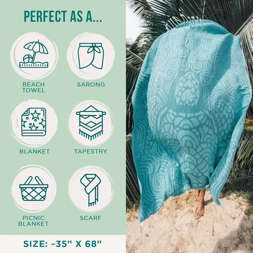 Miniatura 3 de Sand Cloud Marine Life Toalla turca, sin arena, 100% hilo de algodón orgánico, secado rápido, para playa, picnic, manta o toalla de baño, como se