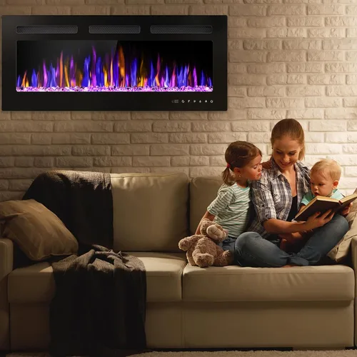 Miniatura 9 de BETELNUT Chimenea eléctrica de 40 pulgadas montada en la pared y empotrada con control remoto, calentador de chimenea de pared ultrafino de 750/1500