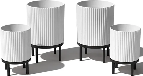 Miniatura 52 de Veradek Demi Series - Maceta redonda con soporte para porche o patio, compuesto de piedra de plástico duradero y soporte de madera, decoración