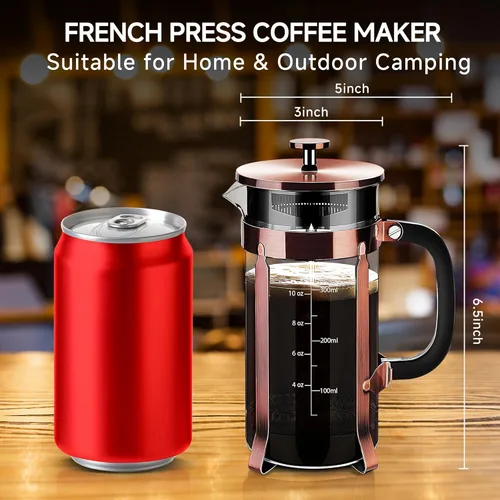 Miniatura 4 de YMMIND Cafetera de Prensa Francesa de Acero Inoxidable 304, Cafetera de Prensa Francesa con Sistema de 4 Filtros, Vidrio de Borosilicato Resistente