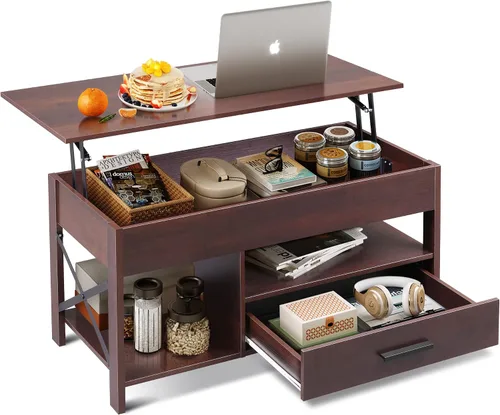 Miniatura 15 de WLIVE Mesa de Centro, Mesa de Centro con Tapa Elevable con 2 Cajones, Gran Almacenamiento y Estante Abierto, Tapa de Mesa Elevable para Sala de Negro