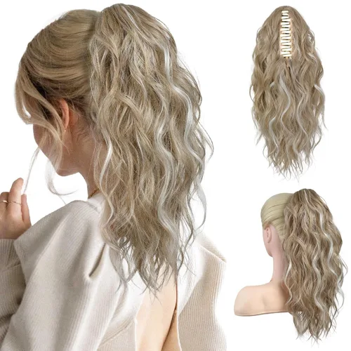 Miniatura 15 de FLUFYMOOZ Extensión de cola de caballo, extensión de cola de caballo con clip de garra de 18 pulgadas, extensiones de cabello ondulado y rizado