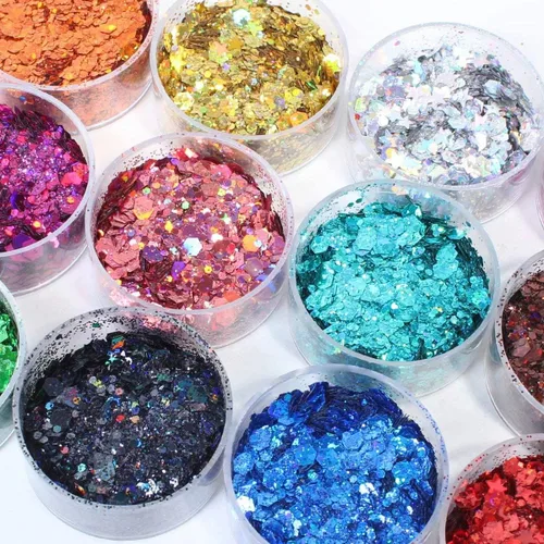 Miniatura 2 de Licool - Brillantina gruesa holográfica, juego de 12, purpurina artesanal para manualidades de resina, purpurina cosmética para uñas, cuerpo, cara