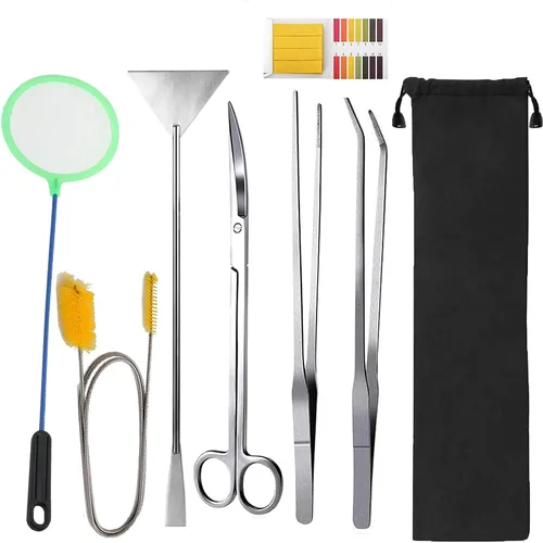 Kit de herramientas de acuario 7 en 1, herramientas de acuario de acero inoxidable, pinzas y tijeras raspadoras para acuario, tanque de peces,