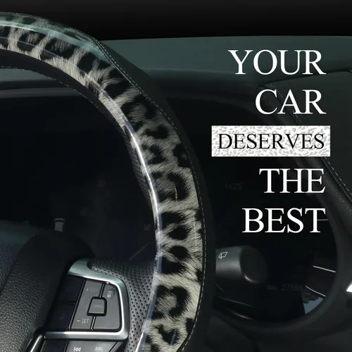 Miniatura 5 de KAFEEK Funda para volante con estampado de leopardo de 15 pulgadas, piel de microfibra con patrón de guepardo para mujeres y niñas, interior de goma