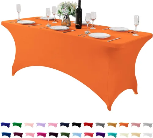 Miniatura 32 de Mantel de elastano para mesas de 4, 6 u 8 pies, mantel elástico universal ajustable para fiestas, banquetes, bodas y eventos - Verde manzana