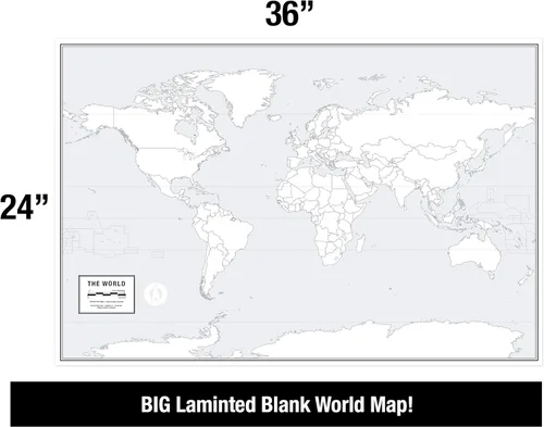 Miniatura 2 de Póster grande de mapa del mundo en blanco, laminado, 36 x 24 pulgadas, gran mapa de pared en blanco para aula o estudio en casa, marcador de borrado