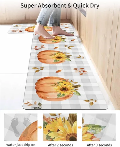 Miniatura 4 de Tapete de baño de calabaza para bañera, antideslizante, de secado rápido y absorbente, tierra de diatomeas, fregadero, dormitorio, cocina, lavable