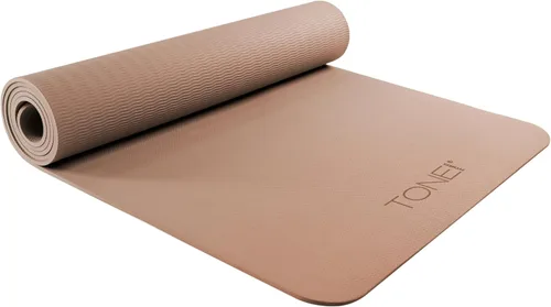 TONE Fitness Esterilla de yoga antideslizante de 1/4 pulgadas de grosor para ejercicios y pilates para entrenamientos en casa con correa de Moca