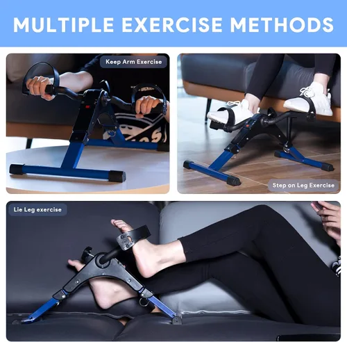 Miniatura 6 de Ejercitador de pedal plegable - Mini bicicleta estática con pedales para debajo de escritorio con pantalla LCD para entrenamiento de brazos y Azul