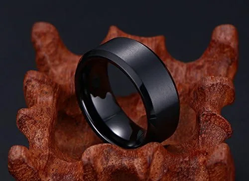 Miniatura 6 de VNOX Anillo de boda liso de acero inoxidable de 8MM personalizado para hombres, negrochapado en oroplata