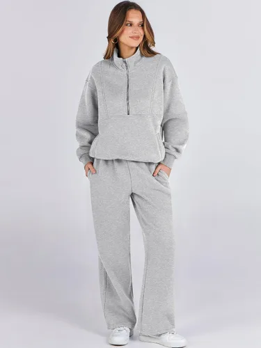 Miniatura 2 de ANRABESS Conjunto de 2 piezas para mujer, sudadera de gran tamaño con media cremallera a juego, pantalón de pierna ancha, conjunto de ropa