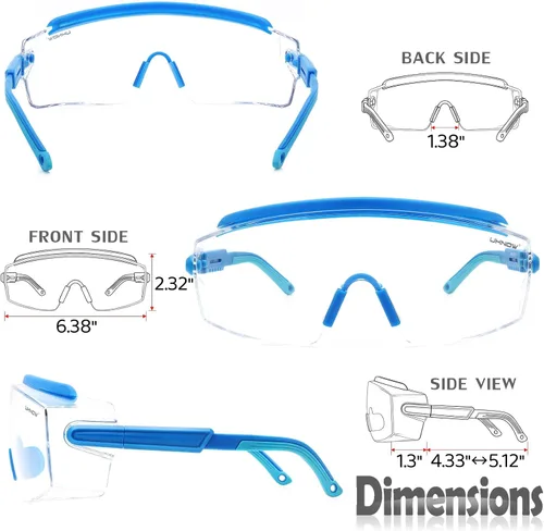 Miniatura 6 de UKNOW Gafas de Seguridad Sobre Lentes, Gafas de Seguridad Antiempañamiento con Lente Envolvente Transparente, Gafas Protectoras ANSI Z87.1 Azul