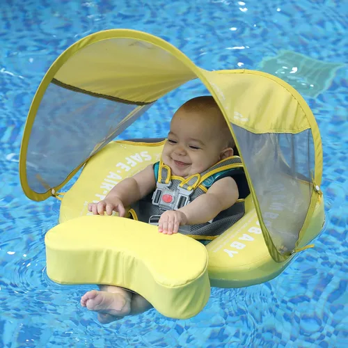 Miniatura 7 de Mambobaby Flotador de natación para bebé con toldo, flotador de bebé sólido no inflable, material de cuero suave impermeable y agradable a la piel