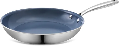 Sartén antiadherente de acero inoxidable de 8 pulgadas, batería de cocina con revestimiento cerámico saludable, no tóxico, funciona en cocinas de