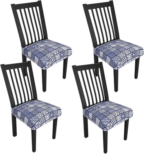 Miniatura 145 de Juego de 4 fundas elásticas para sillas de comedor, fundas para sillas de comedor con estampado floral, fundas para asientos de sillas con estampado