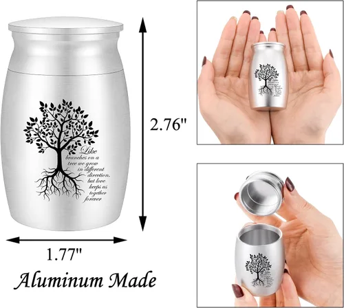 Miniatura 2 de Urna pequeña para cenizas, mini urna de aluminio del árbol de la vida para cenizas humanas, cremación fúnebre, soporte para cenizas – como ramas