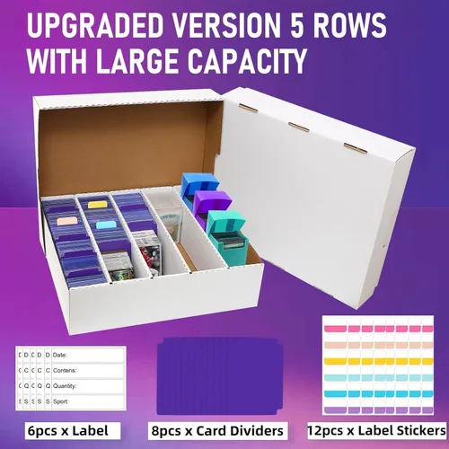 Miniatura 5 de Caja de almacenamiento de 5 filas para tarjetas coleccionables con capacidad para 3950 unidades, 1 paquete de caja de almacenamiento de cartón