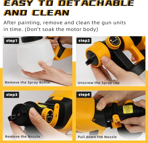 Miniatura 5 de Pulverizador de pintura HVLP de 1000 W, pistola eléctrica de alta eficiencia con 6 boquillas, 3 patrones y flujo ajustable, recipiente desmontable