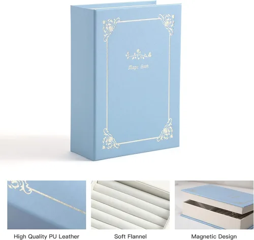 Miniatura 4 de CASEGRACE Joyero organizador de piel sintética con diseño de libro mágico para aretes, pulseras, collares, anillos, almacenamiento para mujeres