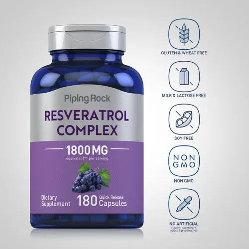 Miniatura 3 de Piping Rock Complejo de resveratrol 180 cápsulas Extracto de semilla de uva Suplemento sin OMG, sin gluten